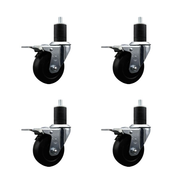 Service Caster 3.5'' SS Soft Rubber Swivel 1-3/4'' Expanding Stem Caster Set Total Lock Brake, 4PK SCC-SSEXTTL20S3514-SRS-134-4 - main